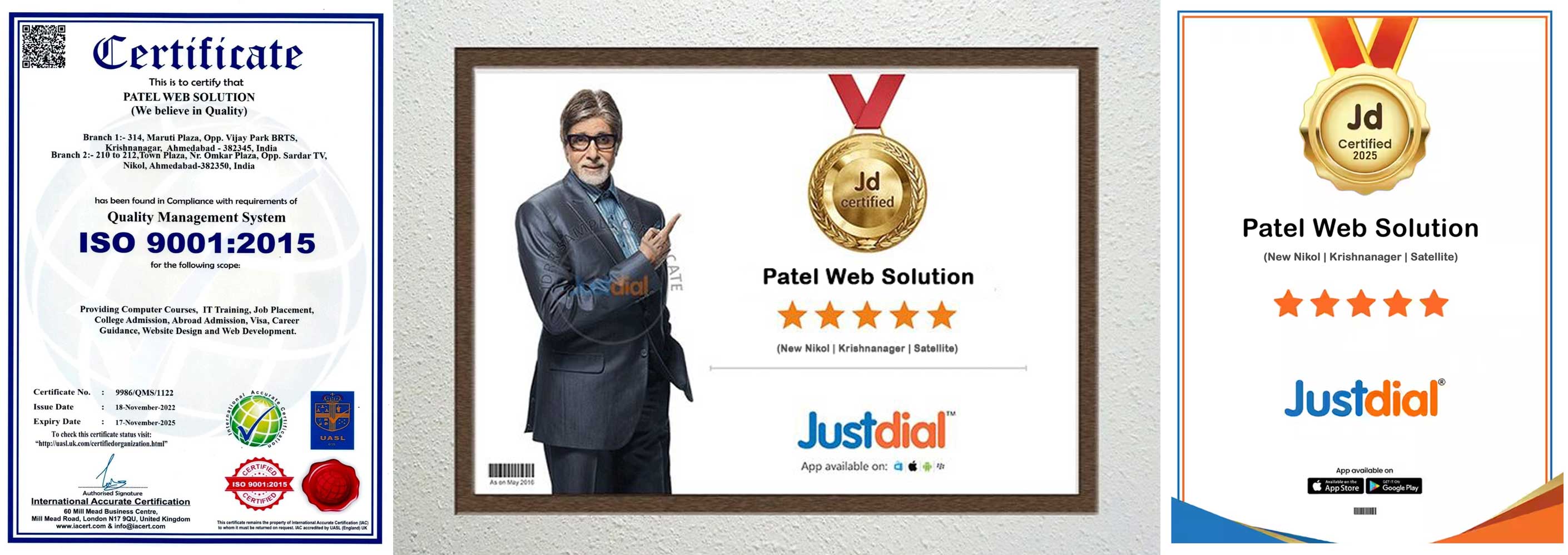 Justdial Cerficate and ISO Certificate