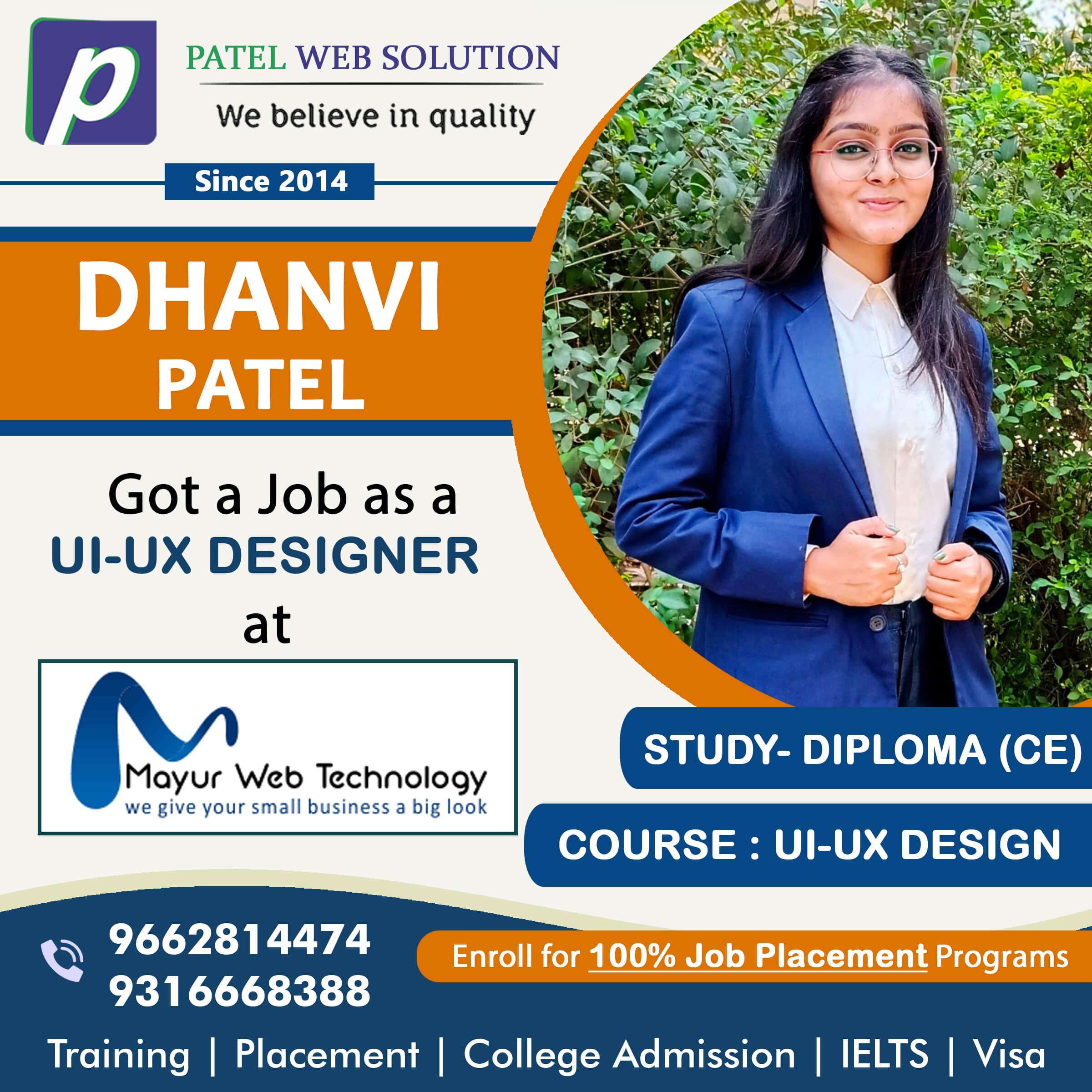 Dhanvi Patel UI UX Designer Job Placement
